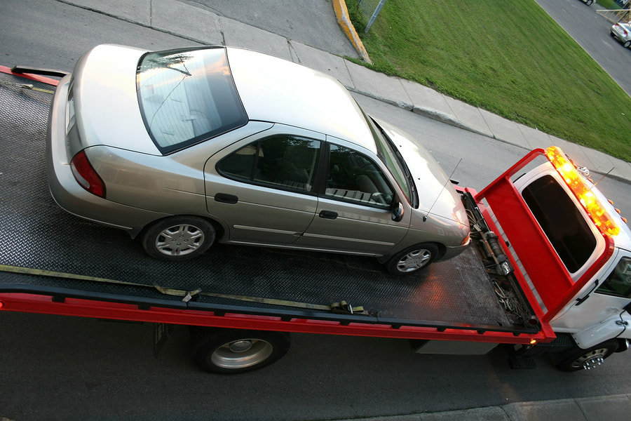 A car on a tow truck